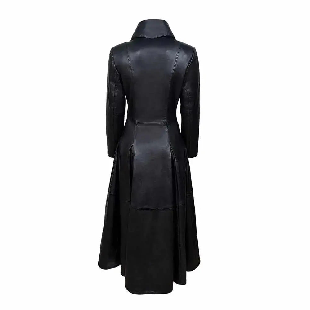 Womens Vampire Black Leather Trench Coat - Riders Republic UK