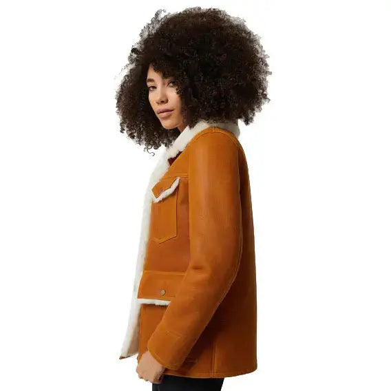 Womens Washed Tan Shearling Western Jacket - Riders Republic UK