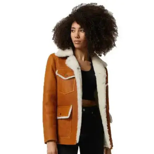 Womens Washed Tan Shearling Western Jacket - Riders Republic UK
