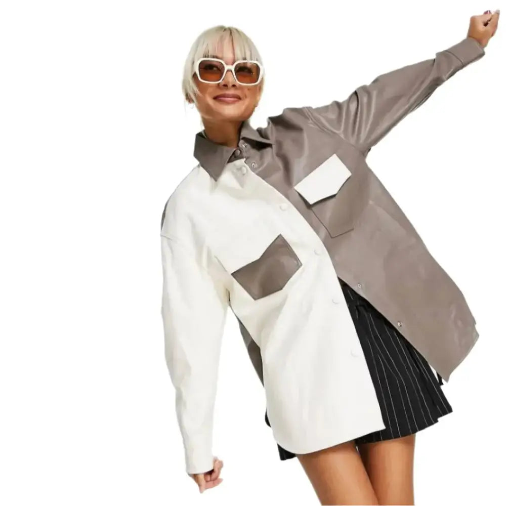 White and Gray Leather Shirt Womens - Riders Republic UK
