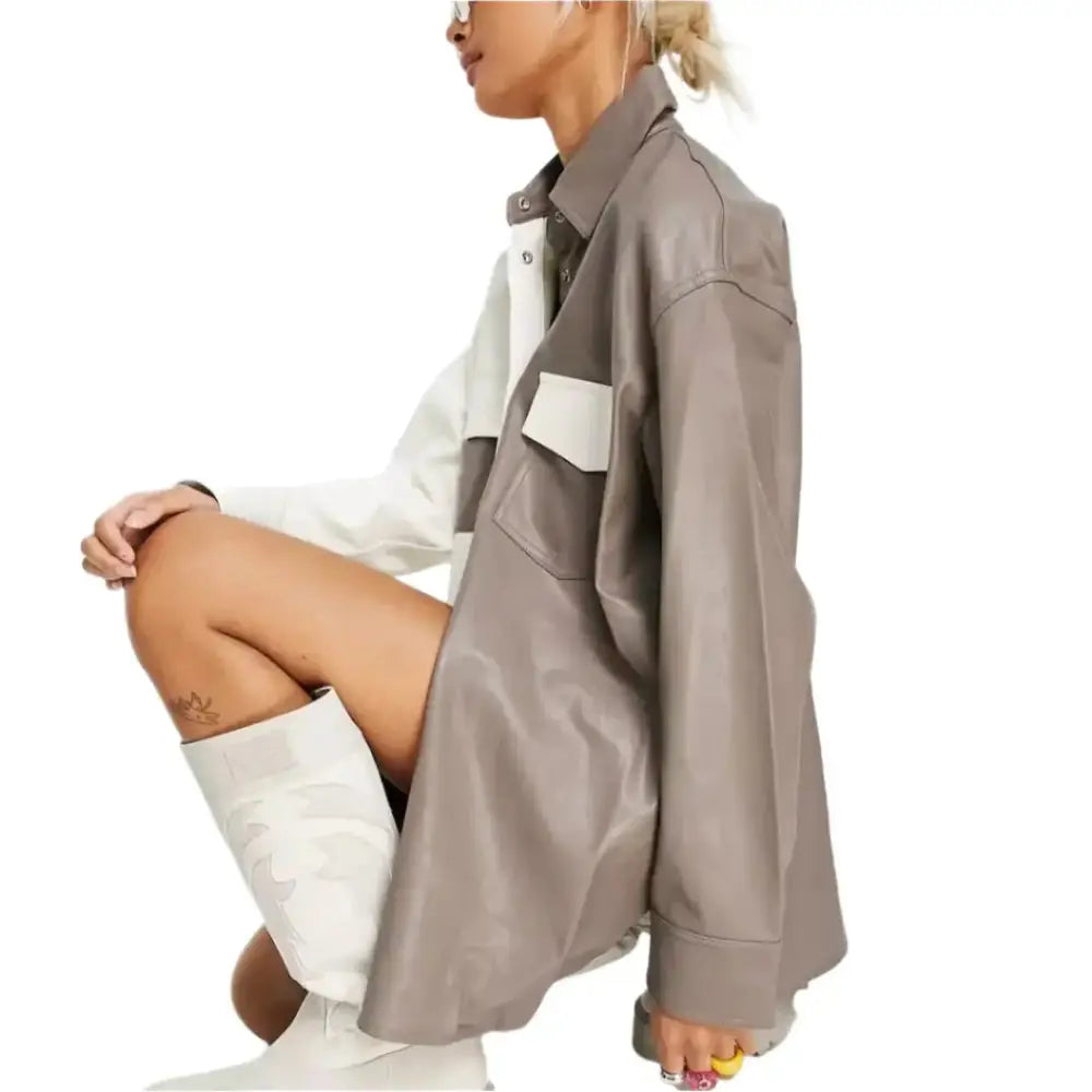 White and Gray Leather Shirt Womens - Riders Republic UK