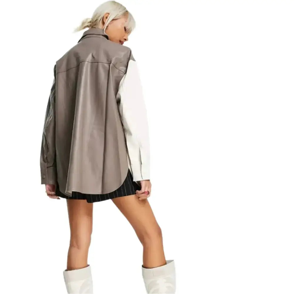 White and Gray Leather Shirt Womens - Riders Republic UK