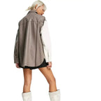 White and Gray Leather Shirt Womens - Riders Republic UK