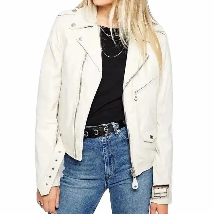 Women’s White Leather Biker Jacket | Riders Republic UK