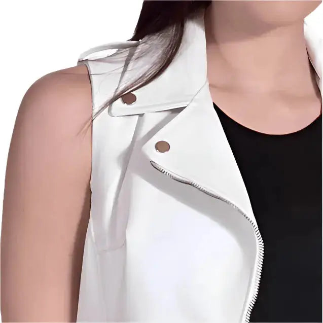 Womens White Leather Biker Vest - Riders Republic UK