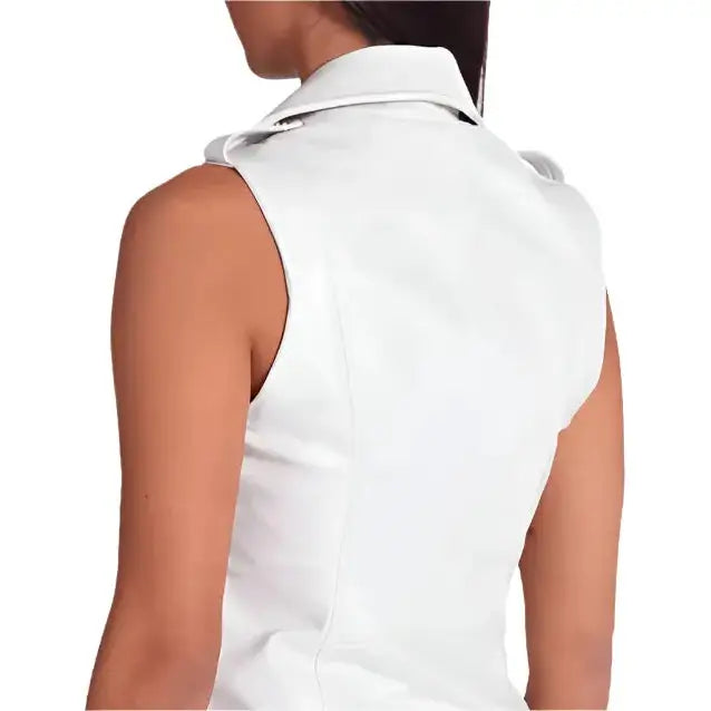 Womens White Leather Biker Vest - Riders Republic UK