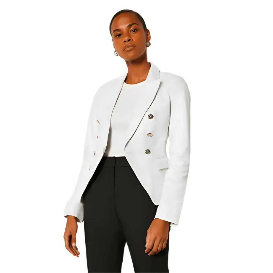 Womens White Leather Blazer Silver Buttons - Riders Republic UK