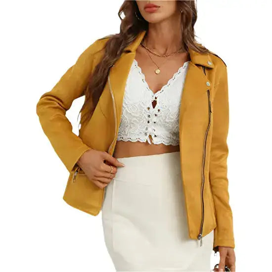 Yellow Suede Moto Biker Jacket for Women - Riders Republic UK