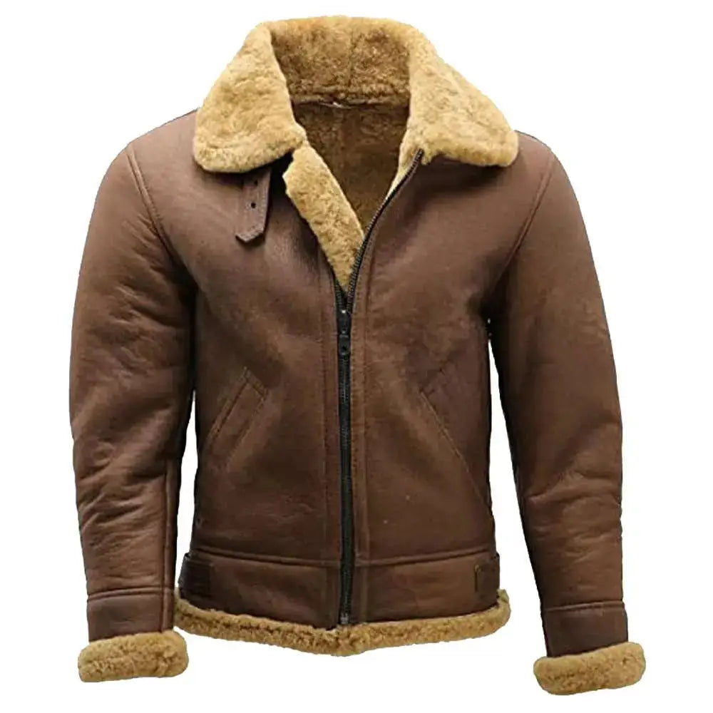 B3 Flight Shearling Aviator Long Coat für Herren mit warmem Fur-Stil